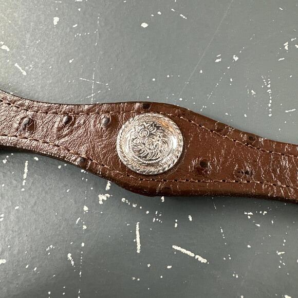 Nocona Belt Womens 28 Chocolate Brown Floral Concho Ribbon Ostrich Print NWT VTG - Picture 3 of 7